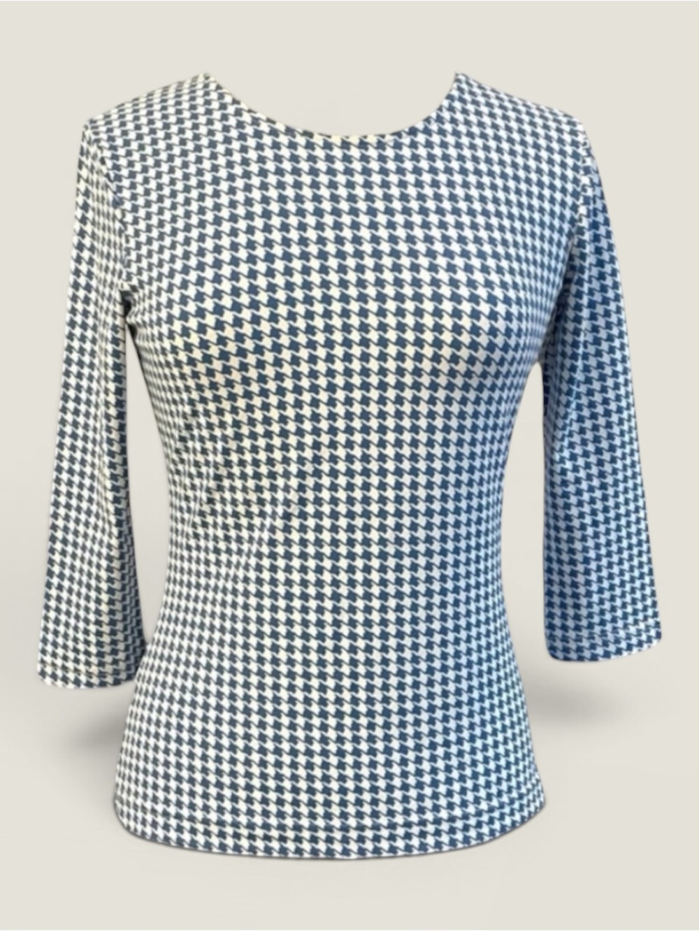 SAILOR-SAILOR Houndstooth White Azure Blue Crew Top Size XS